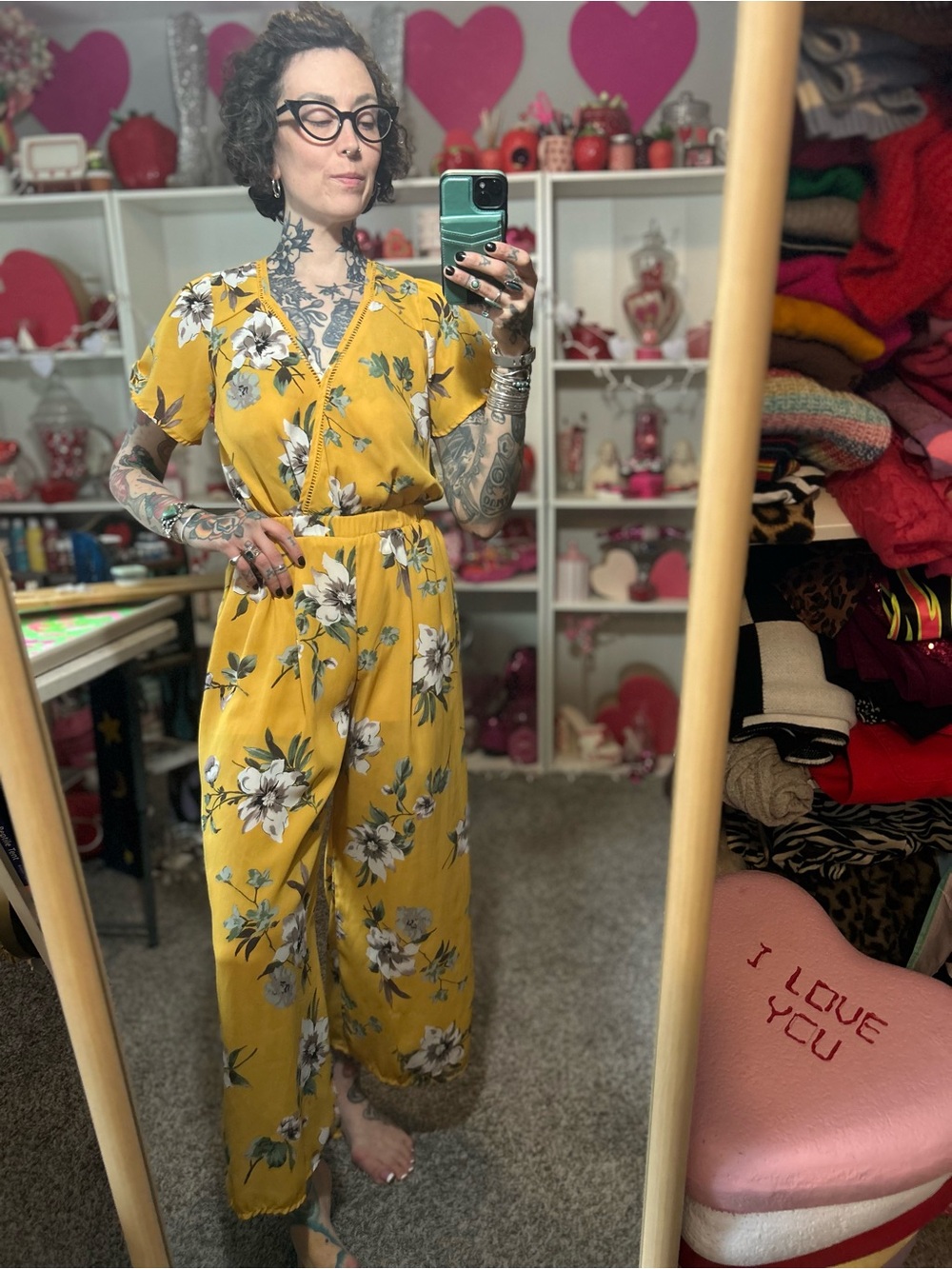 Sienna Sky Yellow Floral Wrap Jumpsuit for Women Size Small